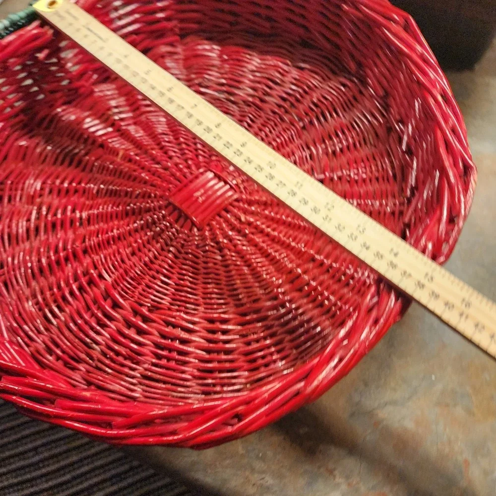 Vintage Red Wicker Apple Shaped Large Basket With Green Stem, Serving